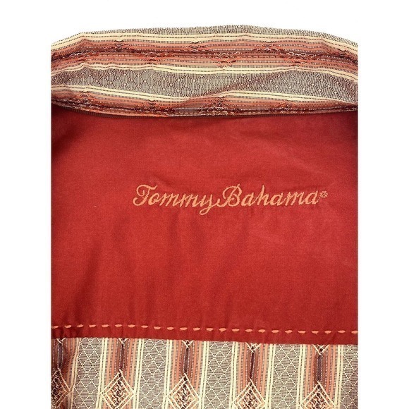Tommy Bahama 100% Silk Shirt Burnt Orange / Tan Stripes Long Sleeves Men’s XXL - Picture 5 of 13
